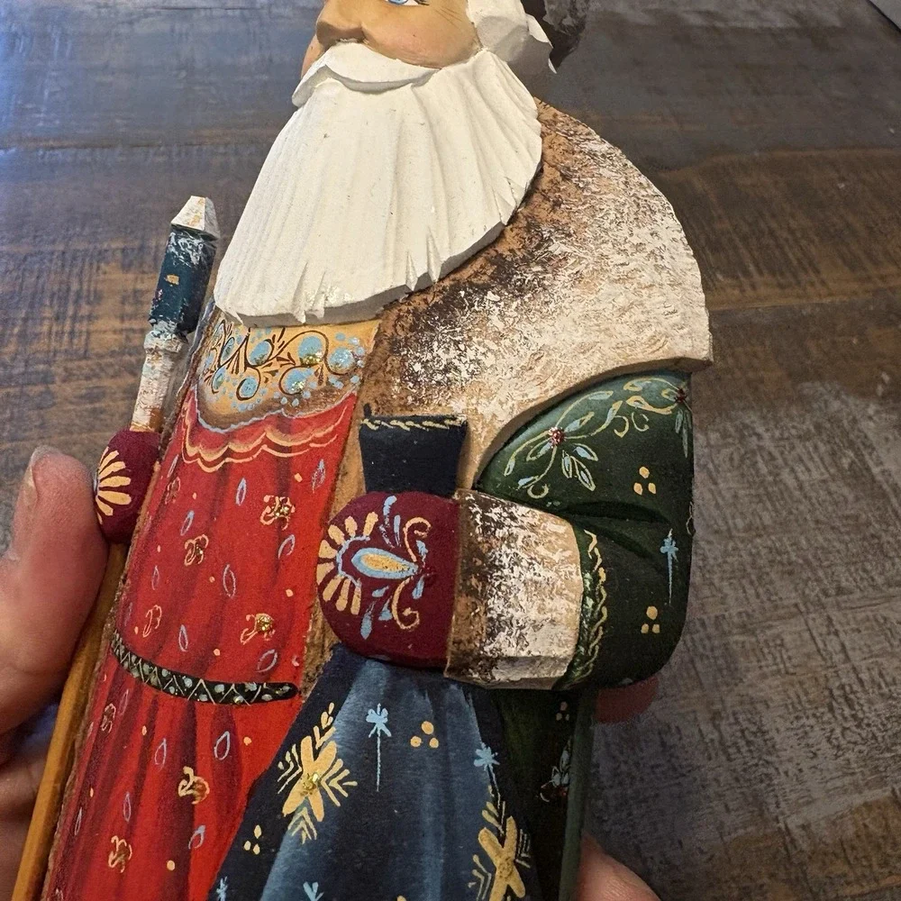 Wooden Hand Carved Painted Russian Santa Claus Statue Figurine Christmas Decor